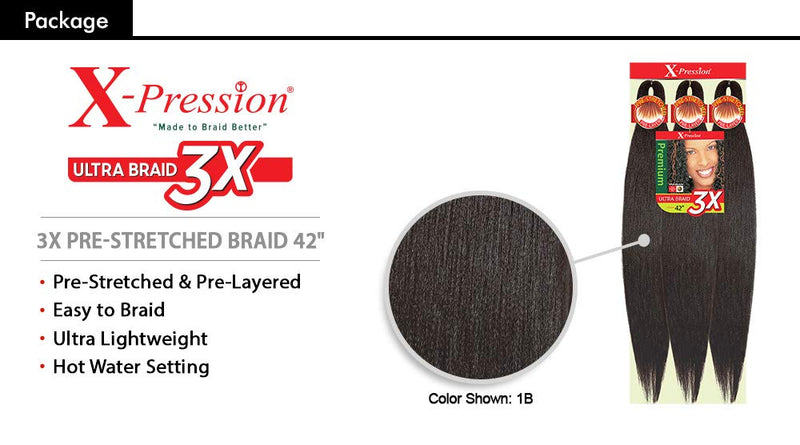 Outre Braid 3X X-Pression Kanekalon Pre-Stretched 42" Braiding Hair Black-Owned Natural Beauty Products.