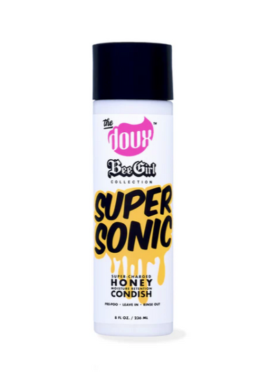 white bottle of Super Sonic Conditioner against white background