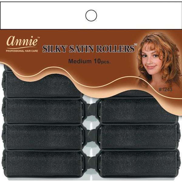 Annie Silky Satin Rollers Size M 10Ct Black 